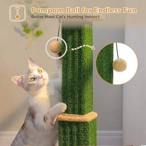 PAWZ Road Carpet Cat Scratching Post 32” Tall Scratching Post for Indoor Cats Adults Ultimate Scratch Post with Carpet, Large Base and Removable Dangling Ball- Green - color: Green