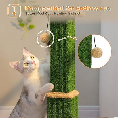 PAWZ Road Carpet Cat Scratching Post 32” Tall Scratching Post for Indoor Cats Adults Ultimate Scratch Post with Carpet, Large Base and Removable Dangling Ball- Green - color: Green