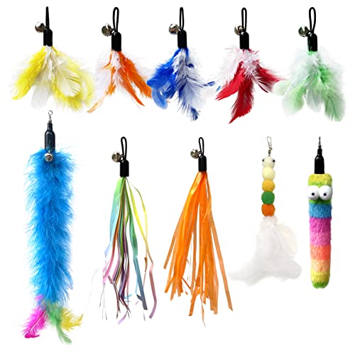 AcceLeah Cat Toy Replacement Feathers Wand Refills, Natural Bird Dragonfly Worm Refill, Replacement for Cat Wand (10Pcs（Feathers+Worm）) - color: 10Pcs（Feathers+Worm）