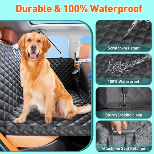 Dog Car Seat Cover for Back Seat with Hard Bottom, Ultra Thick Hard Bottom Waterproof Back Seat Extender for Dogs,Dog Hammock Dogs Bed for Cars, SUVs,Pet Seat Cover for Back Seat Holds 400lbs