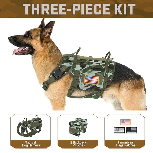 Dog Harness Medium Sized,Tactical Dog Harness with Handle,No Pull Military Style Service Dog Vest with Pockets Adjustable for Medium Large Dogs,Camo Green,Chest 22-35" - color: Camouflage Green, size: M:Chest 22-35",Fit 30-80lbs
