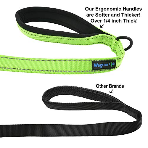 Wagtime Club Double Handle Dog Leash, 6ft Long Heavy Duty Dog Leash with Paded Traffic Handles for Extral Control and Training, Dual Handles Leads, Large Medium Small Dogs (Neon Green) - color: Neon Green