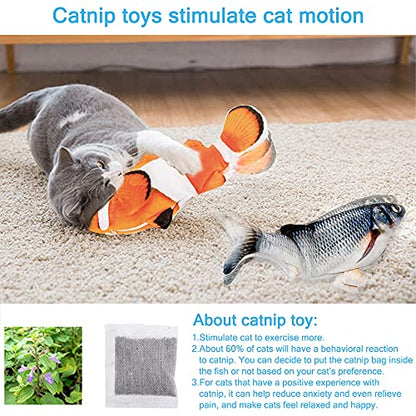 Interactive Cat Toys Flopping Fish with Catnip, Moving Cat Toys for Indoor Cats 2Pack, 11" Electric Automatic Kitten Kicker Exercise Toy, Wiggle SilverVine Floppy Fish for Small Dogs, Kitten - color: Carp+Clownfish