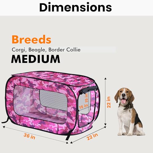 Beatrice Home Fashions Portable, Collapsible, Pop Up Kennel Travel Cat and Dog Crate, 36" L x 22" W x 22" H, Camo Pink - color: Camo Pink, size: 36.0"L x 22.0"W x 22.0"H