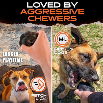 Monster K9 Indestructible XL Dog Ball – Lifetime Replacement - Durable Dog Toy for Aggressive Chewers - Safe, Non-Toxic Natural Rubber - Chew, Fetch, Stuff with Treats - USA Made - 4” (Soft Ball Size)