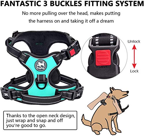 PoyPet No Pull Dog Harness, No Choke Front Lead Dog Reflective Harness, Adjustable Soft Padded Pet Vest with Easy Control Handle for Small to Large Dogs(Mint Blue,XS) - color: Mint Blue, size: XS