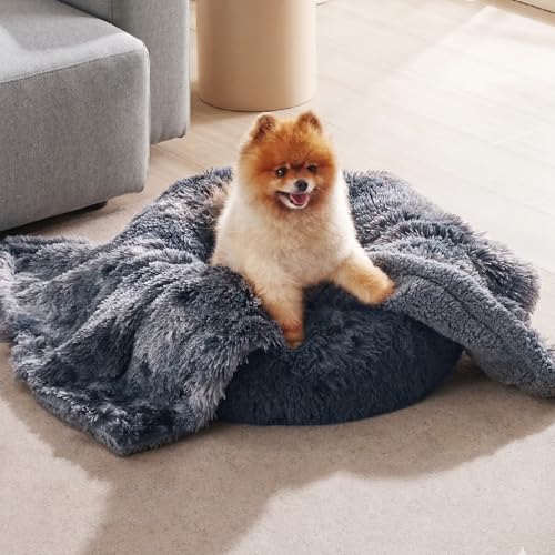 Bedsure Dog Blankets for Small Dogs, Fluffy Waterproof Dog Blanket for Couches Washable, Cat Blanket, Faux Fur Fuzzy Pet Throw Blankets for Puppy Doggy, 30x40 inch, Tie-dye Grey - color: Tie-dye Grey, size: M(30x40")