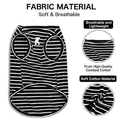 Dog Shirt Vest Lightweight Stretchy Dog T-Shirts Soft Cool Shirts Sleeveless Stripe Vests Breathable Clothes for Puppy Kitty Cats Small Medium Large Dogs 2 Pack Black + Grey [ M/Medium ] - color: Black + Grey, size: M-(6~9lb) | Chest(~15.3")