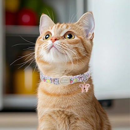 2 Pack Sweet Girly Cat Collars - Elegent Bow Breakaway Cat Collar with Bell & Matching Pendant, Adjustable Spring Summer Pink Purple Kitten Collars for Girl Cats - color: Fruit Bow