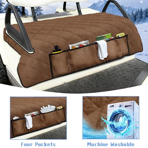 Golf Cart Seat Covers with 4 Front Pockets, Thick Seat Towel Blanket with Non-Slip Backing, Fits EZGO, Club Car, Yamaha and More 2 & 4 Passenger Golf Carts, Dark Brown - color: Dark Brown