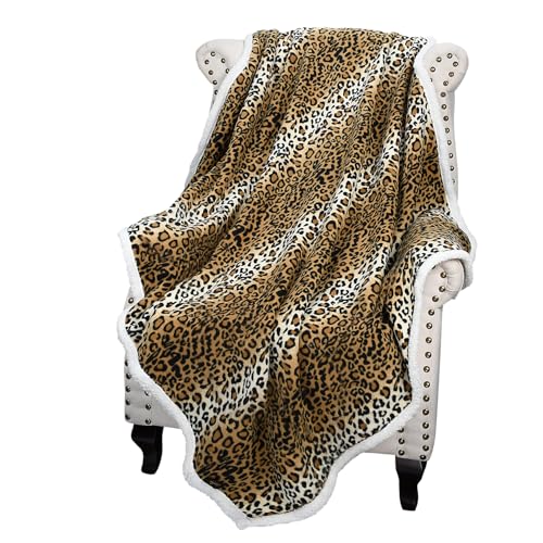 Catalonia Cheetah Sherpa Fleece Throw Blanket, Soft Mink Plush Couch Blanket, Fuzzy TV Bed Blanket, Fluffy Comfy Warm Heavy Throws, Comfort Caring Gift, 50x60 inches - color: Cheetah, size: 50"x60"