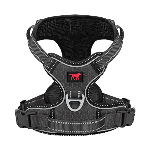 Tuff Pupper No Pull Easy Walk Dog Harness | Heavy Duty Pet Vest | Front & Back Leash Clips | Strong Safety Handle | Reflective Anti Pull Vest | Comfortable Padded Escape Proof Harness (Medium, Black) - color: Epic Black, size: Medium (Neck: 15-23" , Chest