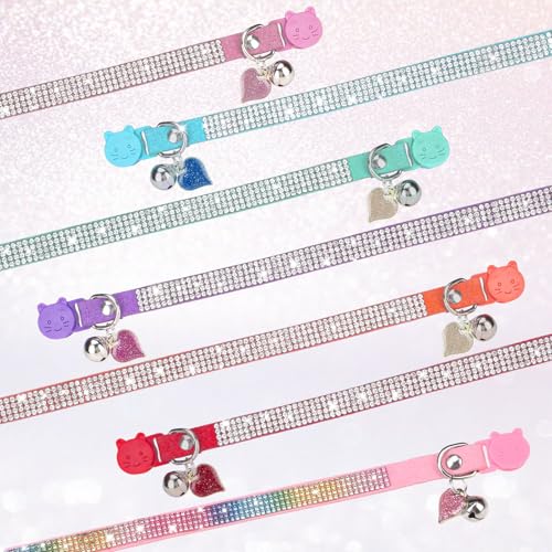 Rhinestone Cat Collar Breakaway with Bell Safety Buckle, 2 Pack Bling Diamond Kitten Collar for Gril Cats, Soft Velvet Female Cat Collars Adjustable 8-12 Inch, Pink - color: Rose Pink(2 Pack), size: 8"-12" Cats / Mini Dogs