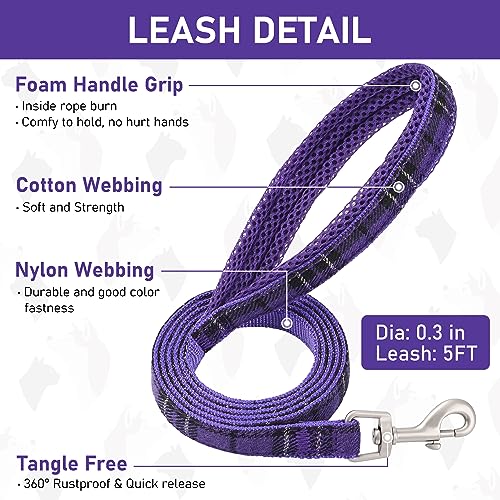 Small Dog Harness Collar and Leash Set, Step in No Chock No Pull Soft Mesh Adjustable Dog Vest Harnesses Plaid Reflective for Dogs Puppy Cats Kitten Rabbit (Purple, XXS) - color: Purple, size: XXS