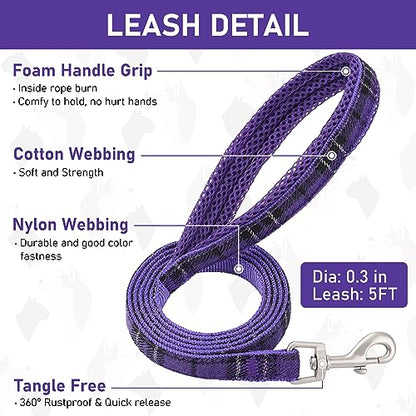 Small Dog Harness Collar and Leash Set, Step in No Chock No Pull Soft Mesh Adjustable Dog Vest Harnesses Plaid Reflective for Dogs Puppy Cats Kitten Rabbit (Purple, XXS) - color: Purple, size: XXS