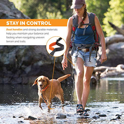 Tuff Mutt Hands-Free Waist Leash for Dog Walking, Running and Hiking, Carabiner Clip, Adjustable Belt with Double Handle, Reflective Bungee Design for Large & Medium Dogs - color: Carabiner/Gray