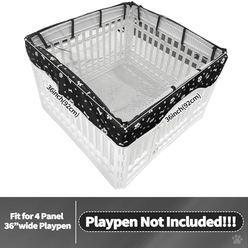 PJYuCien Dog Playpen Mesh Top Cover, Fits 36 Inch 4 Panels Regular Square Plastic Exercise Pet Pen, Adhesive Tape Connections, Black paw (Note: Cover Only, Fence Not Included) - style: Black Paw Cover, 36"Width, Black Paw ( Adhesive Tape Connections )