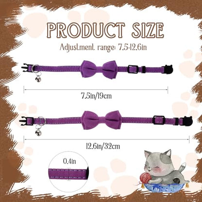 2 Pcs Kitten Collar with Bell Cute Cat Collar for Girl Cats Breakaway Bowtie Cat Collars Adjustable Small Puppy Safety Collar Solid Color Plaid Pet Collar (Purple) - color: purple