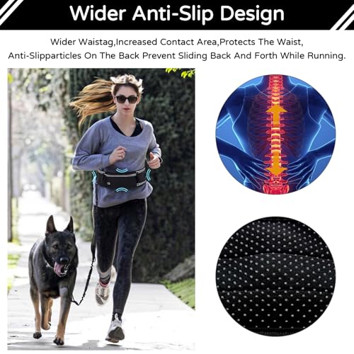 Skmeditec Hands Free Dog Leash with Waist Bag for Large Dog Walking, Shock Absorbing Bungee Leash with Zipper Pouch for Running, Dual Padded Handles & Adjustable Waist Belt - size: 1 Dog
