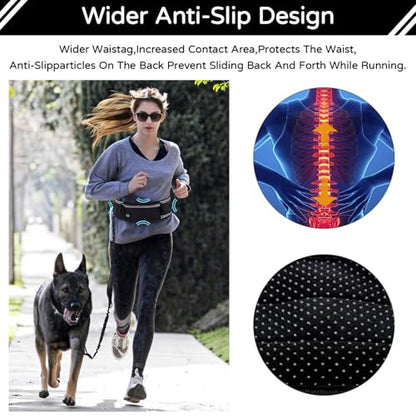 Skmeditec Hands Free Dog Leash with Waist Bag for Large Dog Walking, Shock Absorbing Bungee Leash with Zipper Pouch for Running, Dual Padded Handles & Adjustable Waist Belt - size: 1 Dog