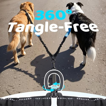 Hands Free Leash for 2 Large Dogs, No Tangle Waist Walking Bungee Leash, 6-8 FT Dual Dog Leashes(50-150 lbs) - color: 2 Dog – Shadow Black