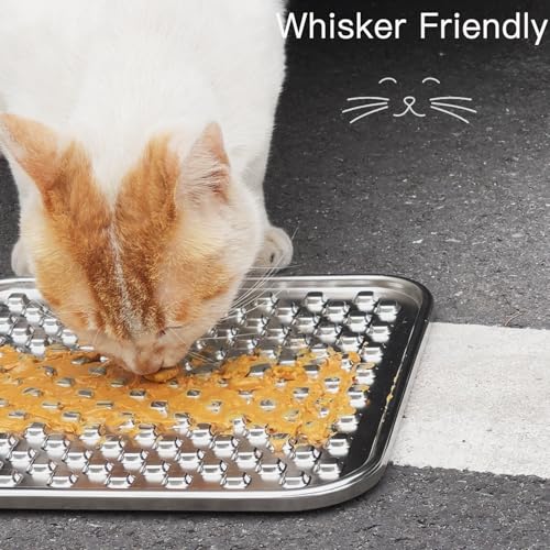 Double Wall Stainless Steel Lick Mat for Dogs & Cats - Chew Proof & Whisker Friendly, Non-Slip Base, for Calm Feeding & Anxiety Relief - Dishwasher Safe Slow Feeder Pad [1Pack] - size: L