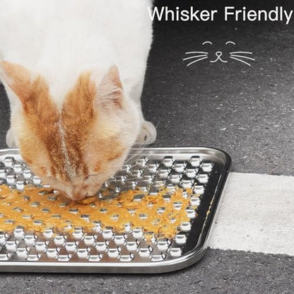 Double Wall Stainless Steel Lick Mat for Dogs & Cats - Chew Proof & Whisker Friendly, Non-Slip Base, for Calm Feeding & Anxiety Relief - Dishwasher Safe Slow Feeder Pad [1Pack] - size: L