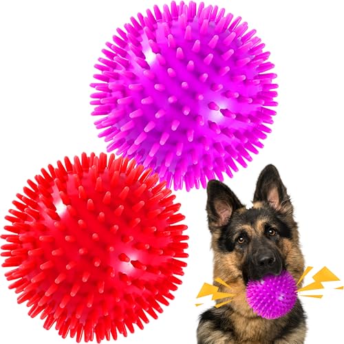 2 Pack 4.5” Squeaky Dog Balls for Large and Medium Dogs, Spiky Dog Toy Balls for Aggressive Chewers - color: Large Set of 2