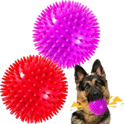 2 Pack 4.5” Squeaky Dog Balls for Large and Medium Dogs, Spiky Dog Toy Balls for Aggressive Chewers - color: Large Set of 2