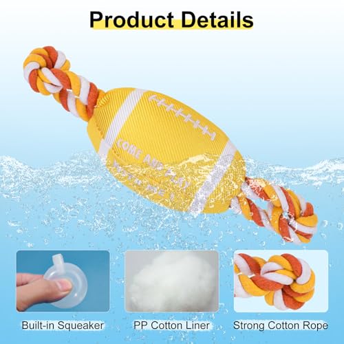 BEAUTYZOO Floating Dog Pool Toys for Small/Medium Dogs - Durable Chew-Resistant Squeaky Water Dog Toy with Rope, Interactive Fetch & Tug of War, Summer Swimming Beach Play (Oxford Fabric) - color: Yellow