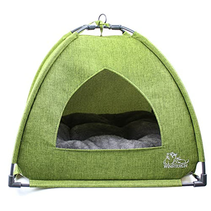Winsterch Cat Bed Cave for Indoor Cats, Small Pet Tent Cave for Cats, Kittens, and Small Dogs, Warming Cat House with Removable Washable Cushion (18.5'‘ x 18.5’' x 15.8'', Green) - color: W-Green