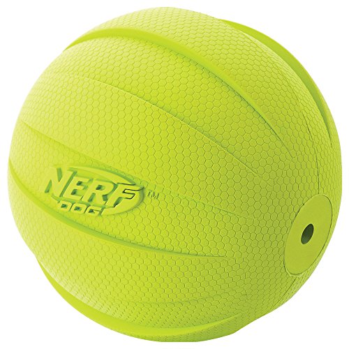 Nerf Dog Rubber Ball Dog Toy with Squeaker, Lightweight, Durable and Water Resistant, 4 Inch Diameter for Medium/Large Breeds, Single Unit, Green - color: Green, size: 1 Count (Pack of 1), style: Single