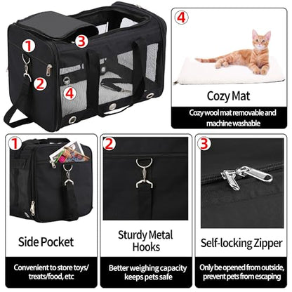Soft Sided Cat/Dog Carrier，Collapsible Mesh Pets Travel Carriers for Pet/Puppy with Shoulder Strap & Removable Mat，Top Load Small Dogs/Cats Carry Bag Up to 25 Lbs（Black - L） - size: Black L