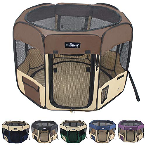EliteField 2-Door Soft Pet Playpen (2 Year Warranty), Exercise Pen, Multiple Sizes and Colors Available for Dogs, Cats and Other Pets (42" x 42" x 24"H, Brown+Beige) - color: Brown+Beige, size: 42" x 42" x 24"H