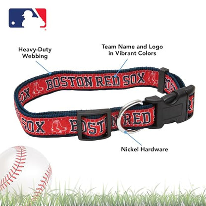 MLB Boston Red Sox Licensed PET COLLAR- Heavy-Duty, Strong, and Durable Dog Collar. Available in 29 Baseball Teams and 4 Sizes - color: Boston Red Sox, size: Small