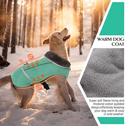 QBLEEV Warm Dog Coat - Waterproof Reflective Jacket, Thick Fleece Dog Snowsuit Christmas Vest for Cold Weather, Small to Large Dogs - color: Turquoise, size: Small