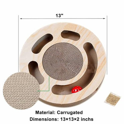 Cat Toy 3in 1 Kitten Puzzles Toys for Bored Indoor Cats with Cardboard and 2 Bell Balls Round Cats Scratcher