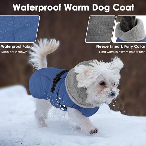 Dog Coat, Waterproof Dog Winter Jacket with Adjustable Buckle, Reflective Turtleneck Pet Snow Vest Warm Fleece Sweater for Small Medium Large Dogs - Blue, M - color: Blue, size: Medium