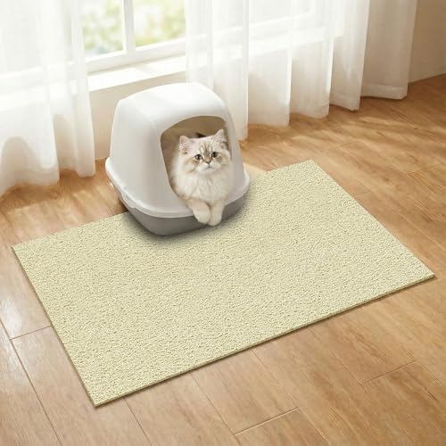 Bohemian Kitty Litter Mat 24"x17",Non-Slip Litter Box Mat, Washable Cat Litter Rug Catcher,Double-Layer Litter Trapping Mat for Scatter Control, Easy Clean Cat Food Mat & Floor Protector - color: Beige, size: 24“ x 17”