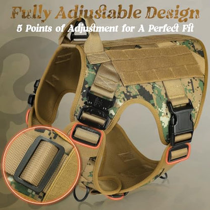 rabbitgoo Tactical Dog Harness Medium Sized, Heavy Duty Pet Harness with Handle, No-Pull Service Vest Medium Breed, Adjustable Military Dog Vest for Training Hunting Walking, Brown Camo, M - color: Brown Camo, size: Medium
