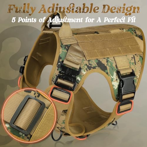rabbitgoo Tactical Dog Harness Medium Sized, Heavy Duty Pet Harness with Handle, No-Pull Service Vest Medium Breed, Adjustable Military Dog Vest for Training Hunting Walking, Brown Camo, M - color: Brown Camo, size: Medium