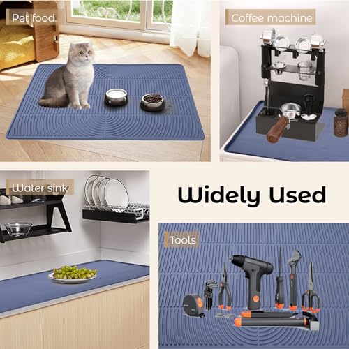 34" x 22" Diamond Cat Litter Mat, Absorbent & Fast-Dry Silicone Litter Trapping Mat with Raised Edges, Extra Large Waterproof Pad for Kitty Litter Box, Grey