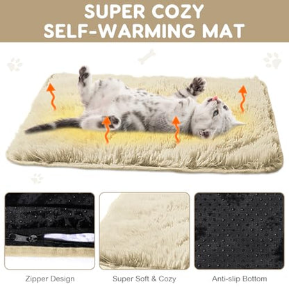 Drydiet 4 Pack Self Warming Cat Pad Self Heating Cat Mat Thick Faux Fur Plush Pet Bed Thermal Washable Dog Mat Anti Slip Bottom for Outdoor Indoor Pets(Camel,16" X 20")