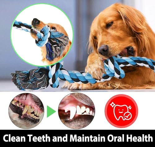 Indestructible Dog Toys for Aggressive Chewers – Tough Rope Chew Toy with 5 Knots, 3 Feet, Perfect for Large & Medium Dogs, Helps Clean Teeth and Ideal for Tug of War