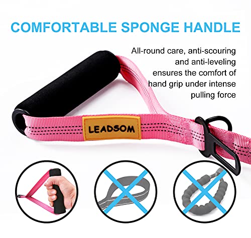 6FT Highly Reflective Heavy Duty Elastic Bungee Medium and Large Dog Leash Shock Absorbing with Comfortable Padded Handle and Traffic Handle Suitable for Training - color: Pink