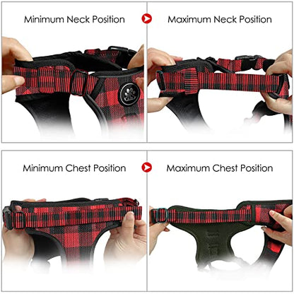 No Pull Dog Harness with Leash, Reflective No Choke Pet Vest Harness,Adjustable Soft Padded Dog Harness with Easy Control Handle for Small Dogs(Checkered Red,Small) - color: Checkered Red, size: 【S】neck 11-15" chest 15-21"