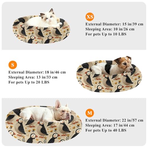 Pet Bed Puffins Floret Cat Snuggler Soft Winter Cushion, Cozy Round Bolster Nest for Indoor Kittens & Small Pets 15" - size: X-Small