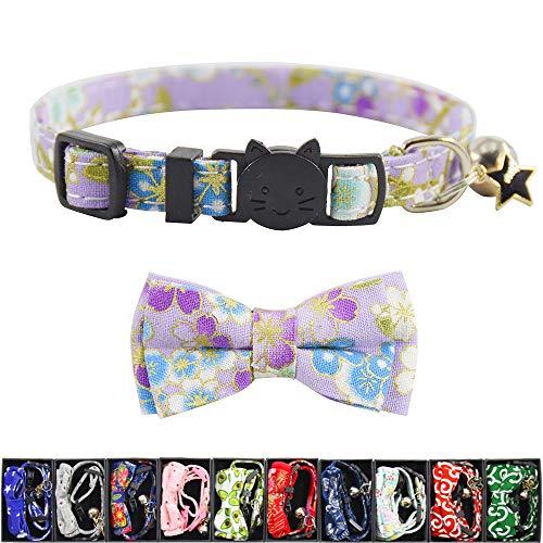 Bowtie Cat Collars Breakaway with Bell, Adjustable Cute Kitty Collars Safety Buckle Kitten Collar for Cat Puppy 7.5-11in (22) - color: 22