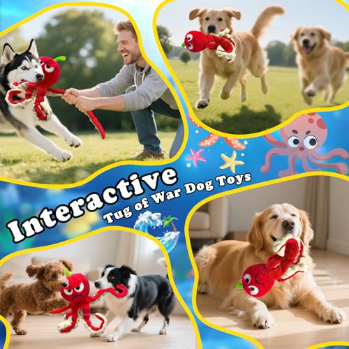 Jeefome Squeaky Dog Toys Octopus -Plush Stuffed Dog Chew Toys with Soft Fabric for Small Medium and Large Dogs,Interactive Tug of War Puppy Toys to Keep Them Busy - style: Apple Octopus