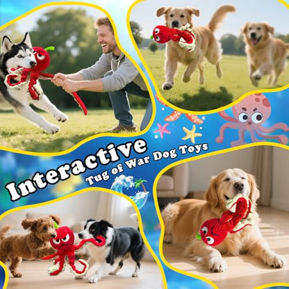 Jeefome Squeaky Dog Toys Octopus -Plush Stuffed Dog Chew Toys with Soft Fabric for Small Medium and Large Dogs,Interactive Tug of War Puppy Toys to Keep Them Busy - style: Apple Octopus